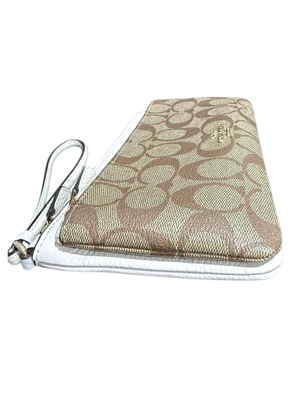 Coach C5576 Signature Canvas Double Zip Wallet Wristlet Brown Pebble Leather